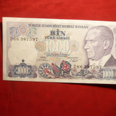 Bancnota 1000 Lire Turcia 1970 , cal.NC