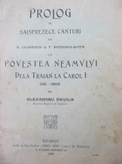 Prolog in saiprezece canturi - la Povestea Neamului de la Traian la Carol I 106-1906 de Alexandru Davila - V. Leonescu , T. Dutescu Dutu , 1906 foto