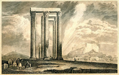 Ruinele unui Templu din Atena - Grecia - Tipogravura - Meyers Universum 1833-1861 foto