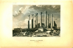 Ruine in Djerash (Jerash actualmente in Siria, fostul Gerasa) - Tipogravura - Meyers Universum 1833-1861 foto