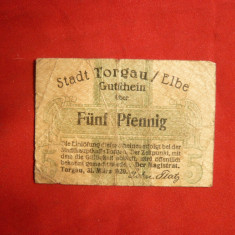 Bancnota 5 Pf.notgeld GERMANIA 1920 oras-TORGAU