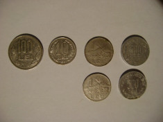 Monezi / Monede / Moneda Romanesti Vechi 1966 --&amp;amp;gt; 1999 (5 bani,25 bani, 1 leu, 10 lei, 100 lei, 500 lei) SET foto