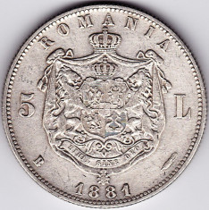 Romania,5 LEI 1881,argint,DOMNUL,de colectie foto