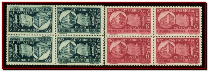Romania 1948 - Fabrica de Timbre 75 ani de la infiintare LP 277 blocuri de 4 MNH