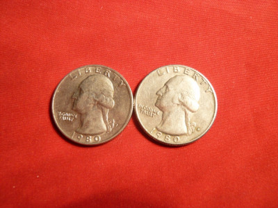 Set -1 Quarter 1980p ,1980d SUA ,metal alb ,cal.F.Buna foto