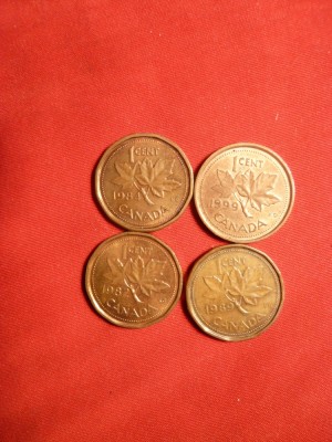 Set 1 cent CANADA : 1982 ,1984 ,1989 ,1999 ,bronz ,d=1,9cm. foto