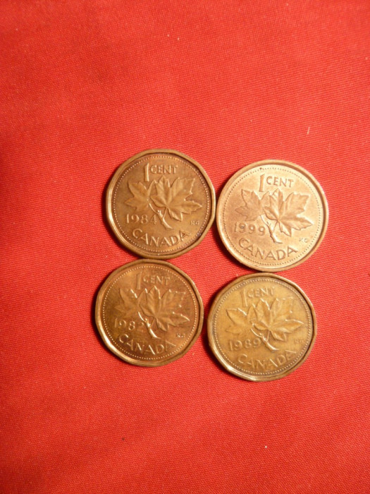 Set 1 cent CANADA : 1982 ,1984 ,1989 ,1999 ,bronz ,d=1,9cm.