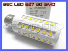 BEC ECONOMIC CU LED E27 DULIE NORMALA - 60 SMD 5050 - 10W ECHIVALENT 75W - PENTRU CASA, INTERIOR - CULOARE ALB RECE, ALB CALD - ALIMENTARE 220V foto