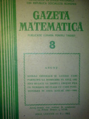 Gazeta matematica - Nr. 8 / 1983 , Anul LXXXVIII foto