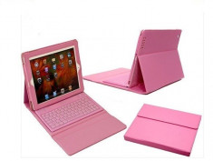 Husa ROZ Piele Cu Tastatura Wireless Bluetooth iPad 1 iPad 2 iPad 3 + Folie foto