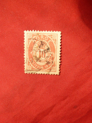 Timbru 10 Ore Norvegia 1886 rosu , stamp. foto