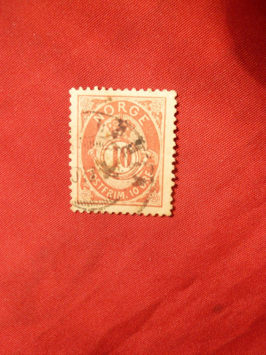 Timbru 10 Ore Norvegia 1886 rosu , stamp.