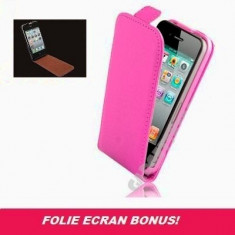 Husa Eleganta TOC Piele ROZ iPhone 4 / 4S + Folie Protectie Display fata + spate GRATIS foto