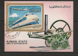 Ajman 1972 - AVION DE PASAGERI SI LOCOMOTIVA ELECTRICA, colita stampilata, T12, Transporturi, Stampilat