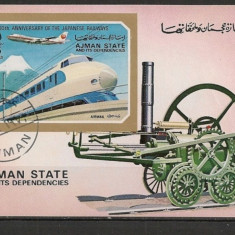 Ajman 1972 - AVION DE PASAGERI SI LOCOMOTIVA ELECTRICA, colita stampilata, T12