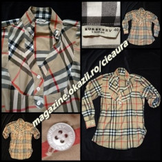 CAMASA / BLUZA LUNGA DAMA tip ROCHIE firma BURBERRY LONDON MANECA LUNGA / SCURTA IMPRIMEU INTEGRAL fond MARO ORIGINALA made in UK 100% BBC model NOU foto