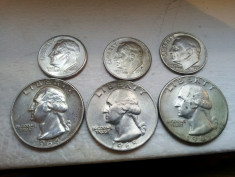 lot 6 monede quarter dollar si one dime foto