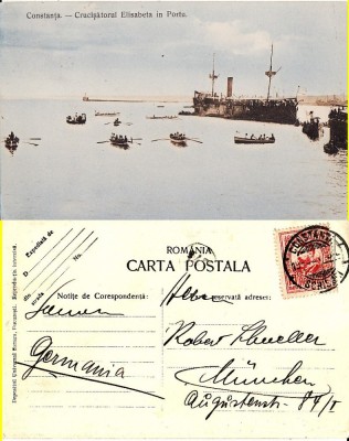 Constanta- Crucisatorul Elisabeta in port- tema militara, razboi, vapoare - rara foto