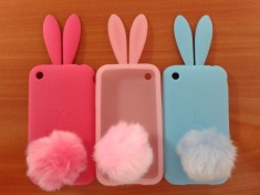 husa carcasa silicon cauciuc iphone 3 / 3gs rabbit iepure bunny rabito cu urechi si coada pufoasa de iepuras diverse culori ambalata in cutie foto