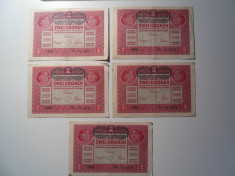 Lot 5x 2 Korona/Krone/Coroane Austria - Ungaria 1917 - serii consecutive!! foto