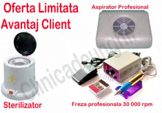 SEt Sterilizator Quartz+Freza/pila Electrica profesionala 30 000 rpm+Aspirator colector praf Lidan kit unghii,unghii cu gel,manichiura pedichiur foto