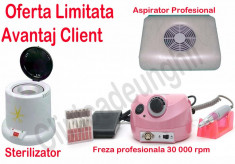 SEt Sterilizator Quartz+Freza/pila Electrica profesionala 30 000 rpm+Aspirator colector praf Lidan kit unghii,unghii cu gel,manichiura pedichiur foto