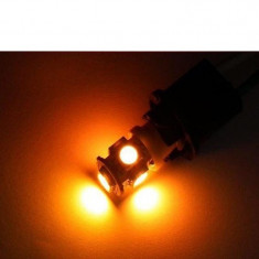 Bec led auto W5W (T10) cu 5 SMD-uri 5050 led auto, leduri auto, bec tuning auto pozitie, semnalizare culoare: Galben / Amber foto