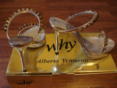 Sandale elegante,de ocazie dama piele Alberto Venturini aurii cu toc argintiu de 10 cm foto