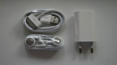 Accesorii iPhone 3G 3GS 4 4S iPod iPad Incarcator + Cablu USB + Casti cu microfon foto