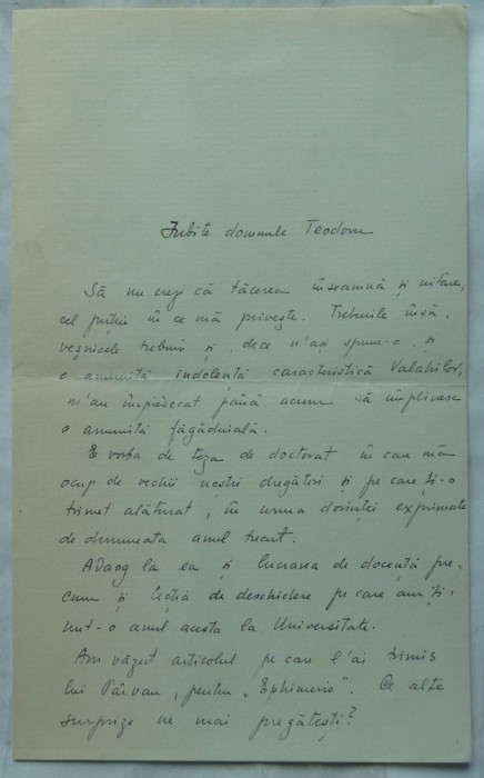 Scrisoare C. C. Giurescu catre arhitectul si scriitorul Horia Teodoru, 1926