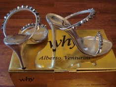 Sandale elegante, de ocazie dama piele Alberto Venturini argintii cu toc 10 cm argintiu foto