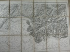 HARTA VECHE MILITARA ELVETIANA 1871 - DIM. 74 X 57 CM ,PLIABILA LA 19 X 13 CM