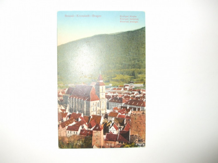 Carte postala Brasso Kronstadt Brasov Evangel. Kirche Evangel. templom Biserica evangel. 1914