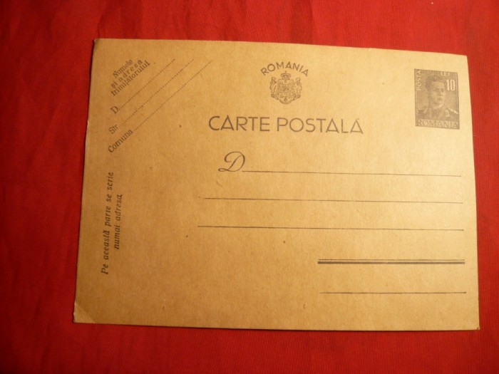 Carte Postala Mihai I ,nominal 10 Lei ,hartie crem