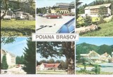 CPI (B2402) POIANA BRASOV, MOZAIC 6 IMAGINI, EDITURA MERIDIANE, CIRCULATA 12.9.72, STAMPILE, TIMBRU , MASINA