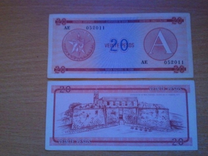 Cuba 20 pesos exchange certificate, seria A, UNC