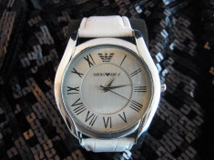 ceas emporio armani model rotund alb curea piele alba cutie cadou foto