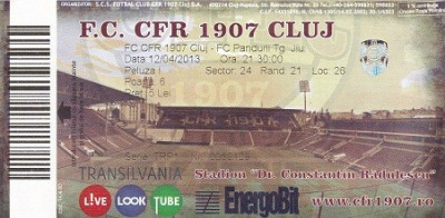 Bilet meci fotbal FC CFR 1907 CLUJ - FC PANDURII TG. JIU 12.04.2013 neindoite foto