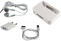 Salveaza Dock Iphone 4 4s suport birou cu cablu incarcator priza handsfree 4in1(CEL MAI IEFTIN) foto