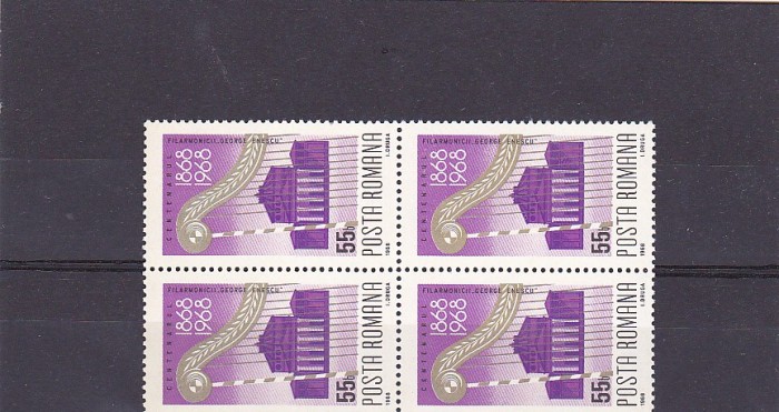 Centenar Filarmonica ,bloc de 4,Nr Lista 682, Romania.