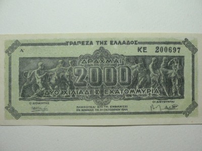 GRECIA - 2000 DRAHME - 11 OCTOMBRIE 1944 - OCUPATIA GERMANA foto