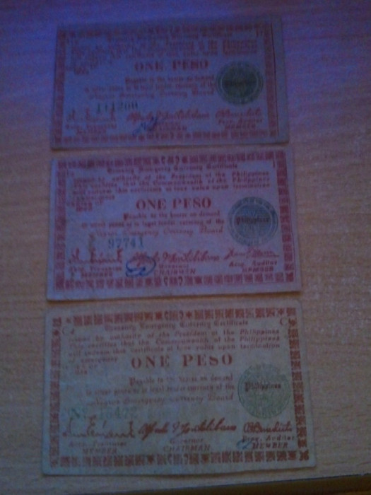 Filipine 1 peso 1942, circulate, 3 semnaturi diferite, 30 roni intregul lot