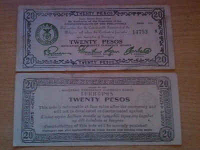 Filipine 20 pesos 1944, circulata, 30 roni foto