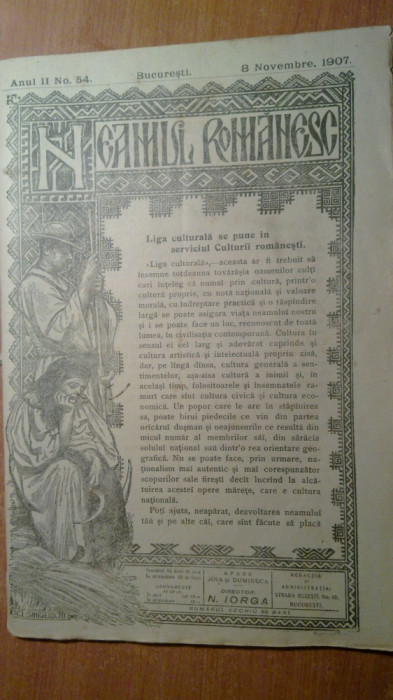 revista neamul romanesc 8 noiembrie 1907 -articole scrise de nicolae iorga