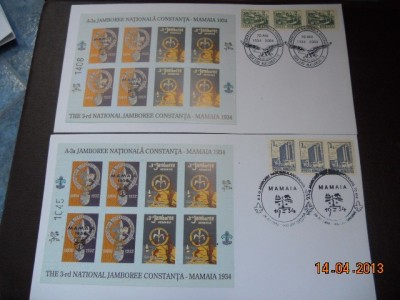 2 PLICURI JAMBOREA NATIONALA CONSTANTA-MAMAIA SUPRATIPAR CU 2 STAMPILE DIFERITE 2004 foto