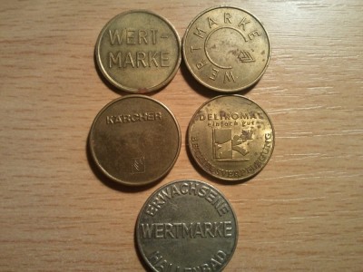 Lot 5 jetoane Wertmarke 10 roni sau 5 roni bucata, discutii pe forum foto