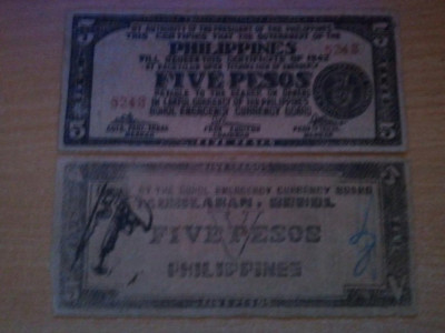 Filipine 5 pesos 1942, 2 bucati, 30 roni bucata foto