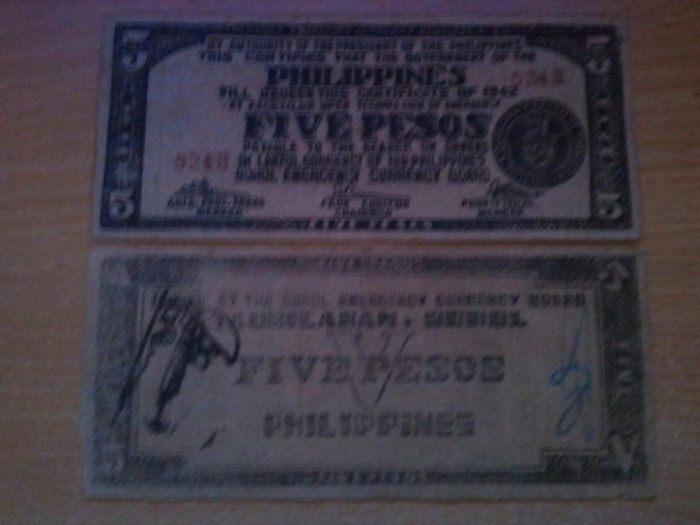 Filipine 5 pesos 1942, 2 bucati, 30 roni bucata
