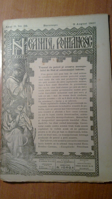 revista neamul romanesc 9 august 1907- articole scrise de nicolae iorga