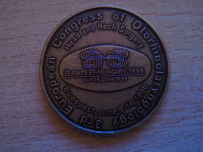 Medalie 3rd European Congress of Otorhinolaryngology Budapeste 1996, 30,34 grame, 30 roni foto